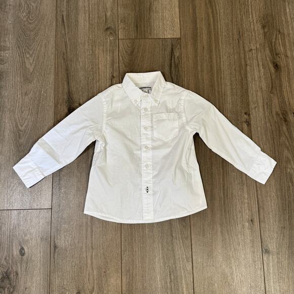 Crewcuts J.Crew Long Sleeve Shirt Boys 2 White Cotton Button Down Chest Pocket - Picture 2 of 6